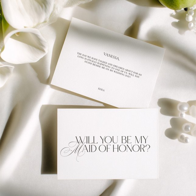 Convites Elegant Modern White Maid of Honor Proposal Card (Elegant Modern White Maid of Honor Proposal Card)