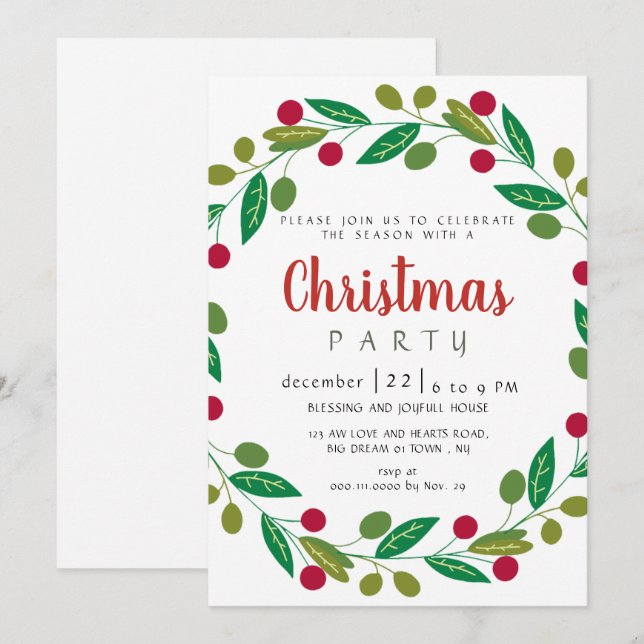 Convites Elegant Modern Winter Greenery Christmas Party (Frente/Verso)
