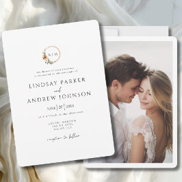 Convites Elegant Monogram Copper Earthy Botanical Photo