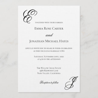Convites Elegant Monogram Minimalist Wedding