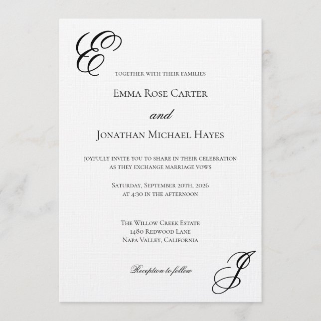 Convites Elegant Monogram Minimalist Wedding (Frente)