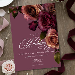 Convites Elegant Moody Soft Rust & Burgundy Floral Wedding