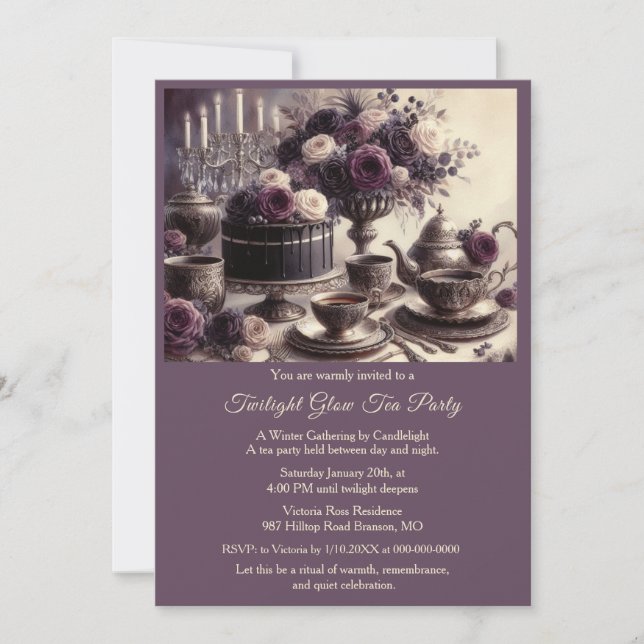 Convites Elegant Moody Twilight Winter Tea Party Invitation (Frente)