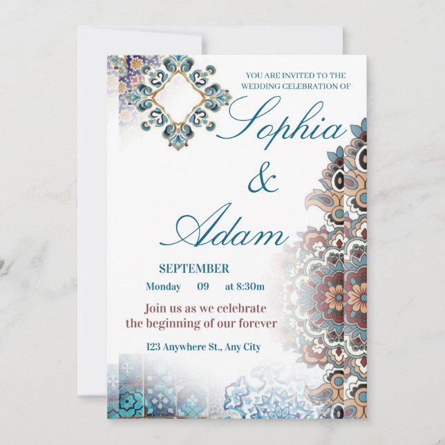 Convites Elegant Moroccan Tile Wedding Invitation (Frente)