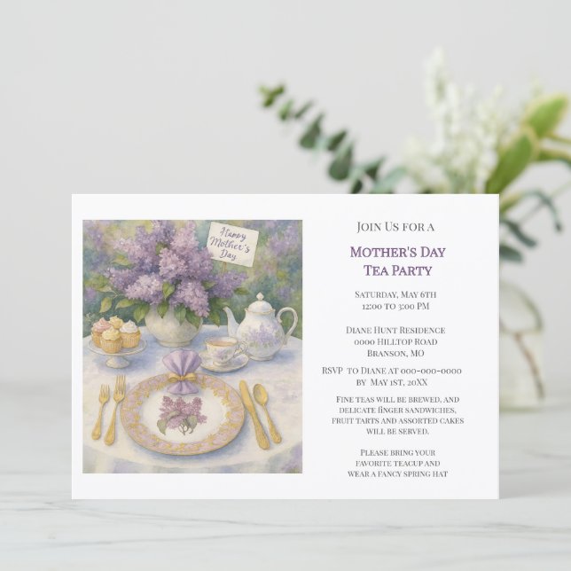 Convites Elegant Mother's Day Tea Party Invitation (Em pé/Frente)