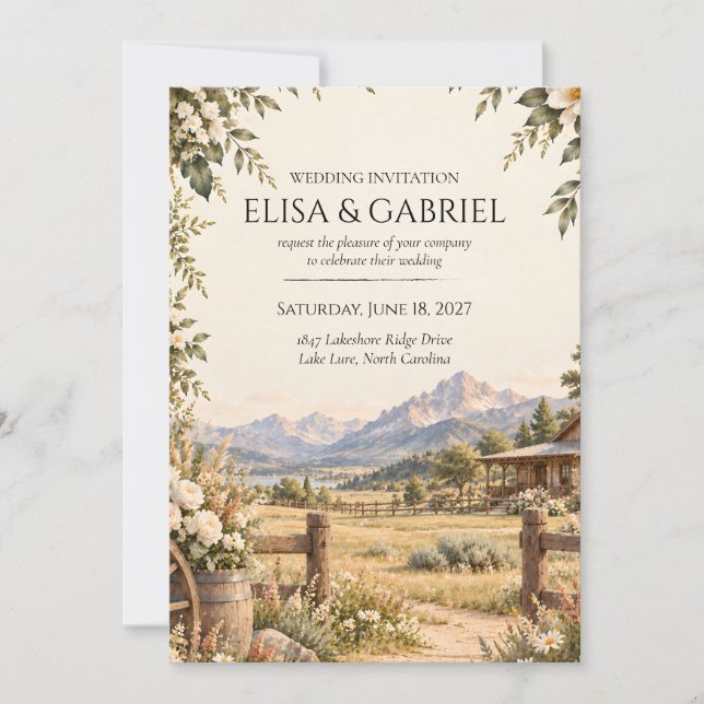 Convites Elegant Mountain Wedding Invitation (Frente)