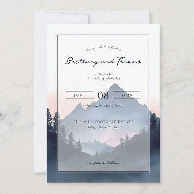 Convites Elegant Mountain Wedding Invitation (Frente)