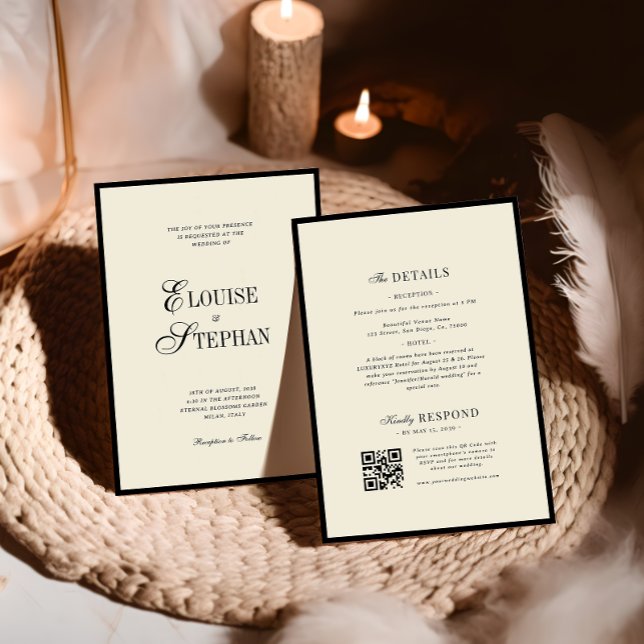 Convites Elegant Names Ivory and Black Old Money Wedding (Criador carregado)
