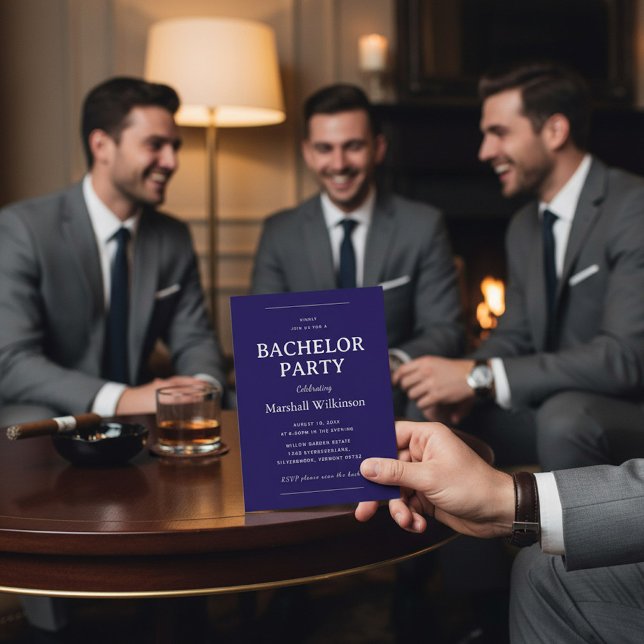 Convites Elegant Navy Blue Bachelor Party  QR Code (Criador carregado)