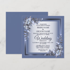 Convites Elegant Navy Blue Floral Framed Silver Wedding