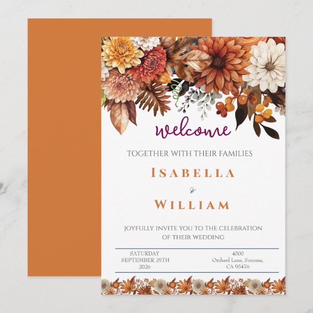 Convites Elegant  Navy Blue Floral Wedding (Frente/Verso)