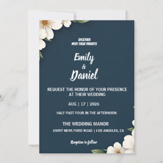 Convites Elegant Navy Blue Floral Wedding Invitation