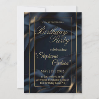 Convites Elegant Navy Blue & Gold Wedding Invitation