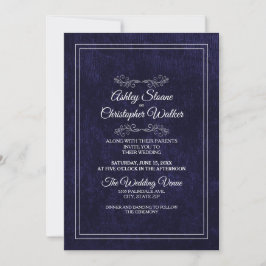 Convites Elegant Navy Blue Velvet White Monogram Wedding