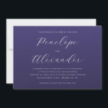 Convites Elegant Navy Blue Wedding Invitation<br><div class="desc">This elegant wedding invitation features a sophisticated navy blue background with crisp white typography, creating a classic and refined aesthetic. The layout is centered and balanced, showcasing the names in flowing cursive script while maintaining symmetry throughout. Customizable placeholders allow for personalization of dates, times, and locations, making it versatile for...</div>