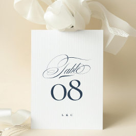 Convites Elegant Navy Blue White Wedding 5 x 7 Table Number