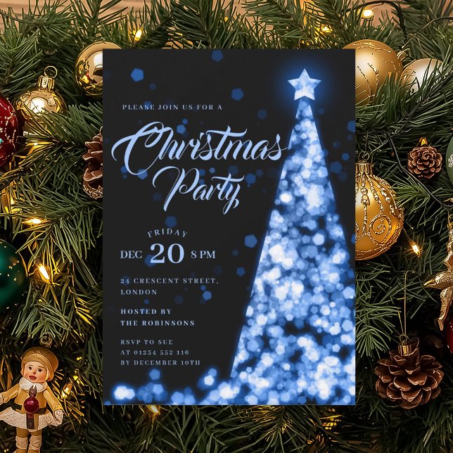 Convites Elegant Navy Blue Winter Christmas Tree Holiday  (Elegant Navy Blue Winter Christmas Tree Holiday Invitation)