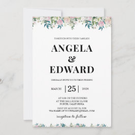 Convites Elegant Navy Blush Pink Wedding Invitation