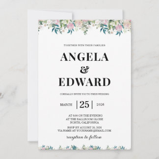 Convites Elegant Navy Blush Pink Wedding Invitation