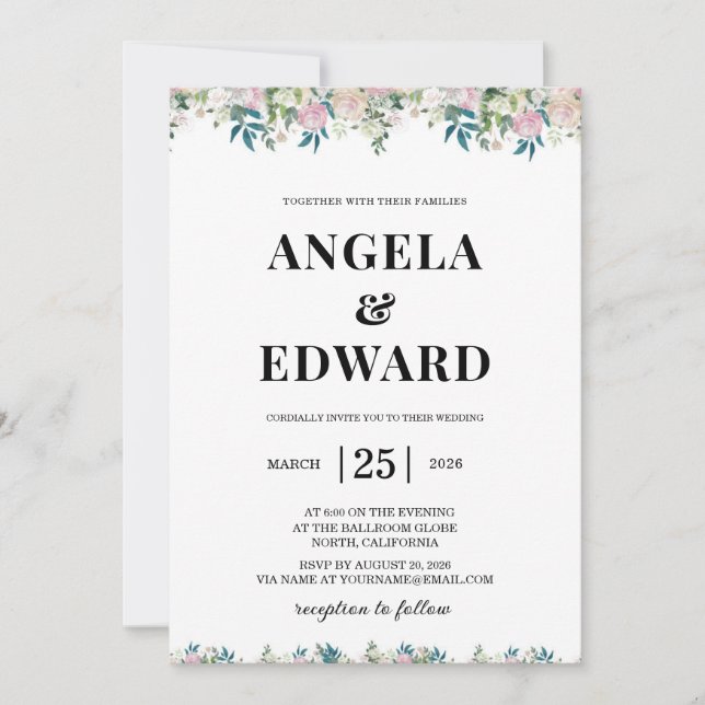Convites Elegant Navy Blush Pink Wedding Invitation (Frente)
