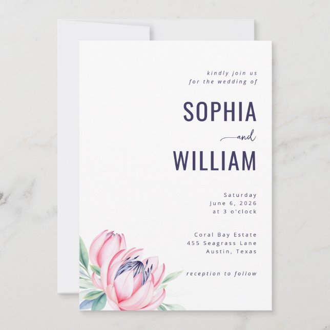 Convites Elegant Navy Floral Wedding Invitation (Frente)