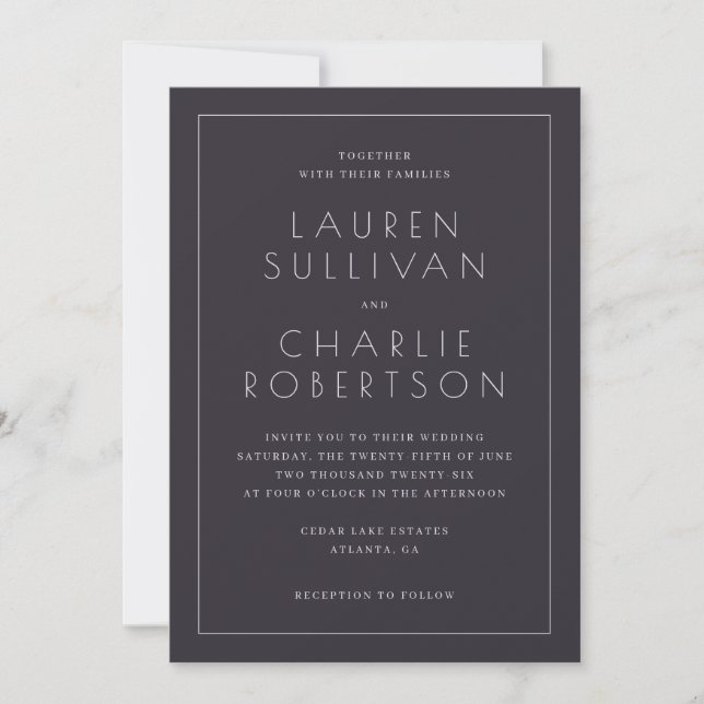 Convites Elegant Navy Formal Wedding Invitation (Frente)