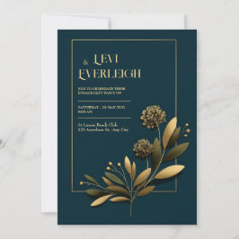 Convites Elegant Navy Gold Botanical Wedding
