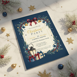 Convites Elegant Navy Gold Christmas Party