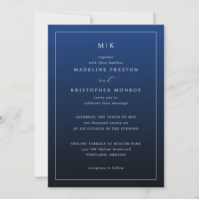 Convites Elegant Navy Minimalist Invitations (Frente)