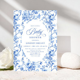Convites Elegant Navy Toile de Jouy Rose Baby Shower Invite
