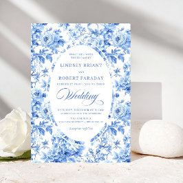 Convites Elegant Navy Toile Rose Wedding Invitation