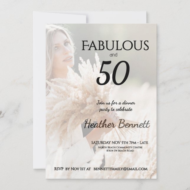 Convites Elegant Neutral Fabulous 50 Photo Birthday Party  (Frente)