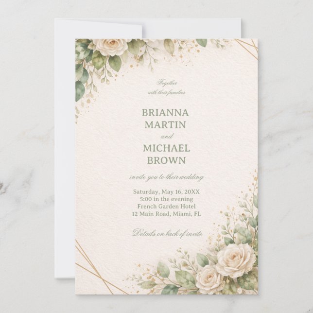 Convites Elegant Neutral Floral Greenery (Frente)