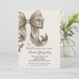 Convites Elegant Neutral Striped Bow Baptism