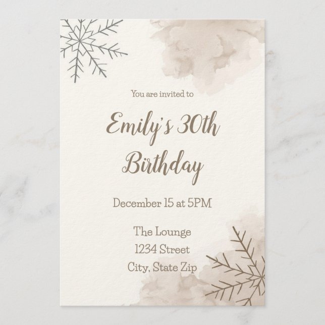 Convites Elegant Neutral Winter 30th Birthday Invitation (Frente)