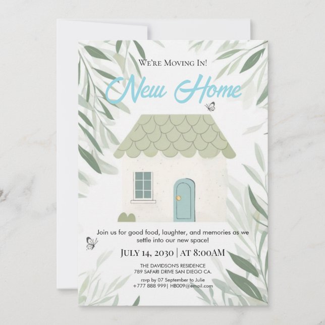 Convites Elegant New Home Moving In Invitation Botanical Gr (Frente)