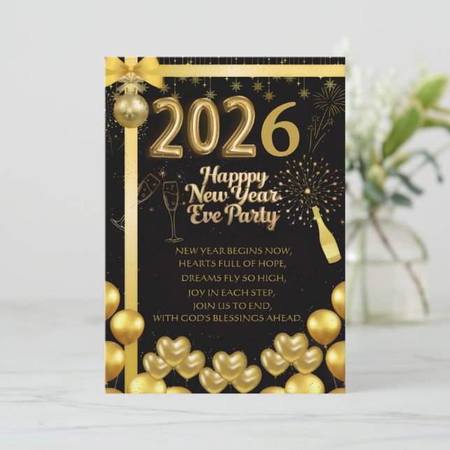 Convites Elegant New Year Eve Party Invitation Card (Em pé/Frente)
