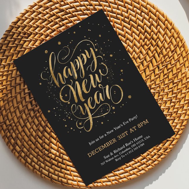 Convites Elegant New Year's Eve invitation with gold script (Criador carregado)