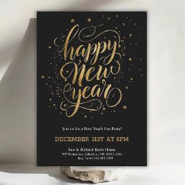Convites Elegant New Year's Eve invitation with gold script