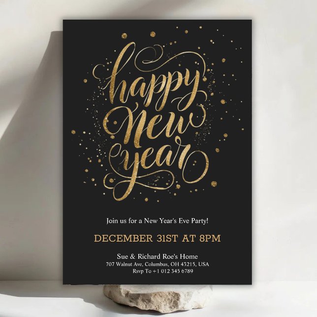 Convites Elegant New Year's Eve invitation with gold script (Criador carregado)