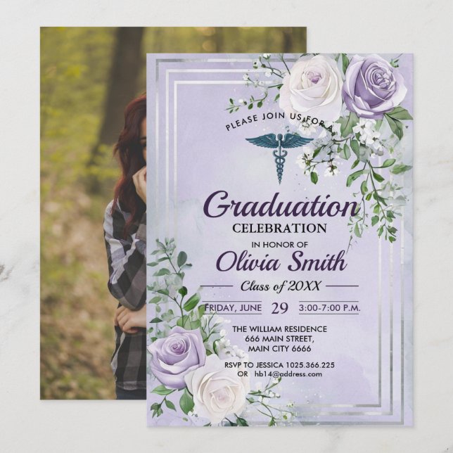 Convites Elegant Nursing Graduation Invitation Photo | RN B (Frente/Verso)