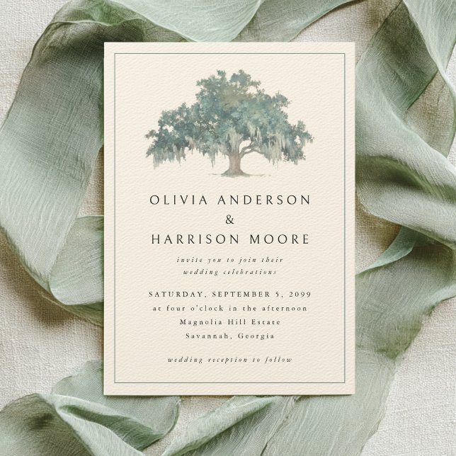 Convites Elegant Oak Tree Green Southern Wedding (Criador carregado)