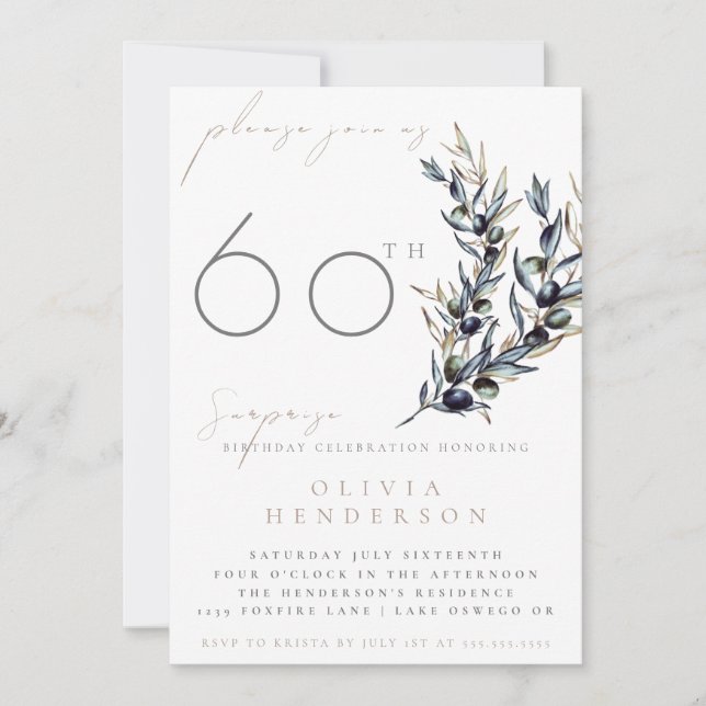 Convites Elegant Olive Branch Surprise Birthday Invitation (Frente)