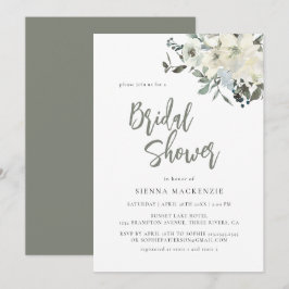 Convites Elegant Olive Green Delicate Floral Bridal Shower