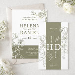 Convites Elegant Olive Green Minimalist Floral Wedding<br><div class="desc">This elegant minimalist wedding invitation features delicate botanical floral illustrations with a beautiful olive green tone (#6E6848). The clean and modern layout creates a timeless and sophisticated look, perfect for romantic, rustic, or modern weddings. The soft earthy color palette adds warmth and elegance while keeping the design simple and refined....</div>