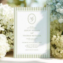 Convites Elegant Olive Green Monogram Wedding Invitation