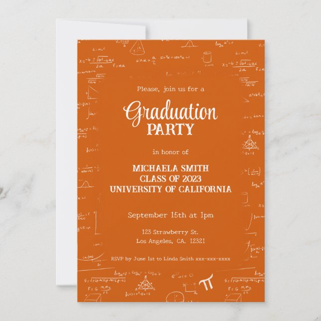 Convites Elegant Orange Math Hand-Written Photo Graduation (Frente)