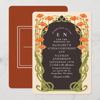 Convites Elegant Orange Poppy Art Nouveau Floral Wedding