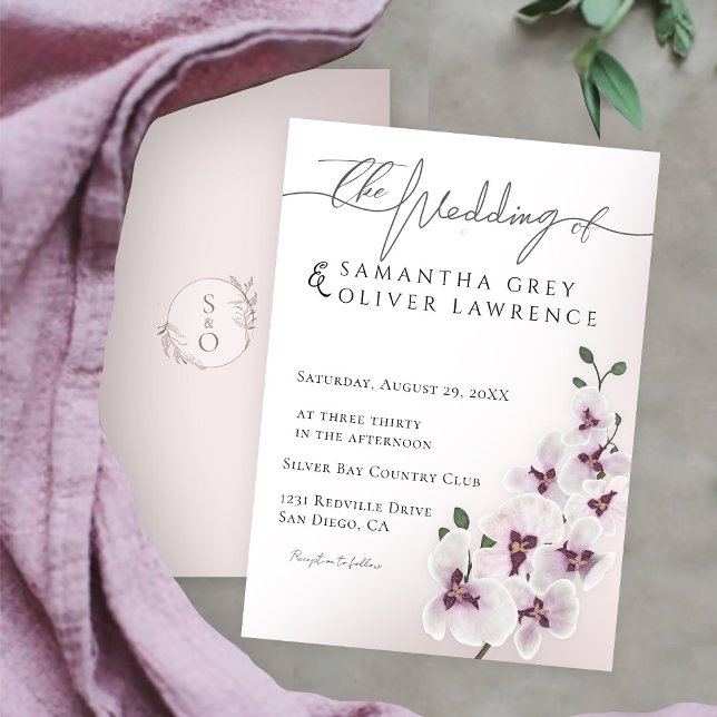 Convites Elegant Orchid Minimalist Wedding Invitation Card (Criador carregado)