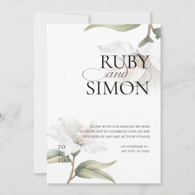 Convites Elegant Oriental White Magnolia Wedding (Frente)